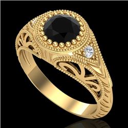 1.07 CTW Fancy Black Diamond Solitaire Engagement Art Deco Ring 18K Yellow Gold - REF-72X5T - 37473