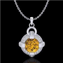1.57 CTW Intense Fancy Yellow Diamond Micro Pave Stud Necklace 18K White Gold - REF-147M3F - 37637