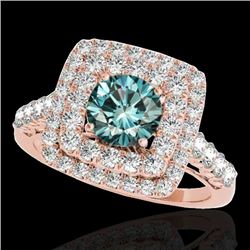 2.05 CTW SI Certified Fancy Blue Diamond Solitaire Halo Ring 10K Rose Gold - REF-225K5R - 34591