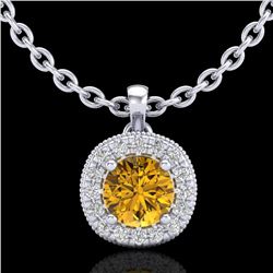 1.1 CTW Intense Fancy Yellow Diamond Art Deco Stud Necklace 18K White Gold - REF-121Y8N - 38001