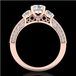 2.07 CTW VS/SI Diamond Solitaire Art Deco 3 Stone Ring 18K Rose Gold - REF-270K2R - 37017