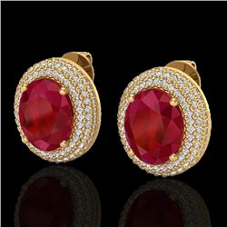 9.20 CTW Ruby & Micro Pave VS/SI Diamond Certified Earrings 18K Yellow Gold - REF-190Y2N - 20233