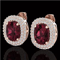 5.20 CTW Garnet & Micro Pave VS/SI Diamond Certified Halo Earrings 10K Rose Gold - REF-97F5M - 20114