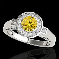 1.5 CTW Certified Si Fancy Intense Yellow Diamond Solitaire Halo Ring 10K White Gold - REF-180Y2N - 