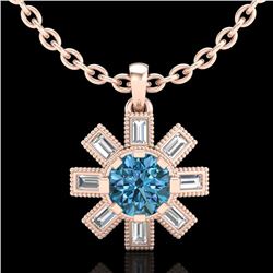 1.33 CTW Fancy Intense Blue Diamond Solitaire Art Deco Necklace 18K Rose Gold - REF-138H2W - 37874