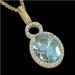 4 CTW Sky Blue Topaz & Pave Halo VS/SI Diamond Necklace 14K Yellow Gold - REF-45W3H - 22774