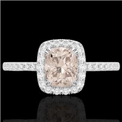 1.25 CTW Morganite & Micro Pave VS/SI Diamond Certified Halo Ring 10K White Gold - REF-40F9M - 22906