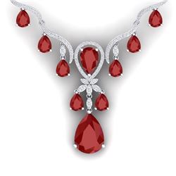 37.14 CTW Royalty Ruby & VS Diamond Necklace 18K White Gold - REF-763W6H - 38592