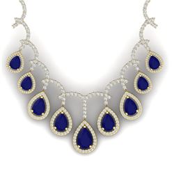 31.5 CTW Royalty Sapphire & VS Diamond Necklace 18K Yellow Gold - REF-854H5W - 39353
