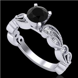 1.01 CTW Fancy Black Diamond Solitaire Engagement Art Deco Ring 18K White Gold - REF-87X3T - 38269