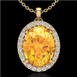 2.75 CTW Citrine & Micro VS/SI Diamond Halo Solitaire Necklace 18K Yellow Gold - REF-48F4M - 20586