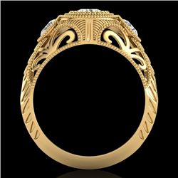 1.06 CTW VS/SI Diamond Solitaire Art Deco 3 Stone Ring 18K Yellow Gold - REF-180H2W - 36895