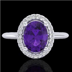 1.75 CTW Amethyst & Micro VS/SI Diamond Ring Solitaire Halo 18K White Gold - REF-43N6Y - 20998