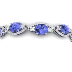 20.5 CTW Royalty Tanzanite & VS Diamond Bracelet 18K White Gold - REF-527F3M - 38967