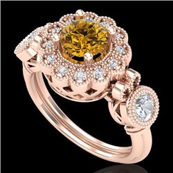 1.5 CTW Intense Fancy Yellow Diamond Art Deco 3 Stone Ring 18K Rose Gold - REF-218R2K - 37855