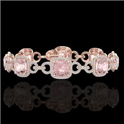 22 CTW Morganite & Micro VS/SI Diamond Certified Bracelet 14K Rose Gold - REF-575F5M - 23027