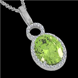 3 CTW Peridot & Micro Pave Solitaire Halo VS/SI Diamond Necklace 14K White Gold - REF-50N9Y - 22766