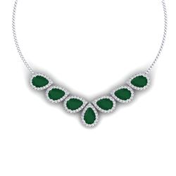 34.72 CTW Royalty Emerald & VS Diamond Necklace 18K White Gold - REF-690R9K - 38826