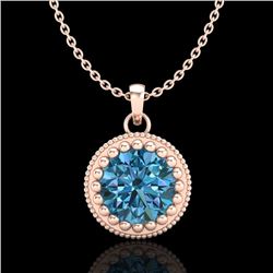 1 CTW Intense Blue Diamond Solitaire Art Deco Stud Necklace 18K Rose Gold - REF-158F2M - 37489