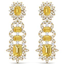 27.75 CTW Royalty Canary Citrine & VS Diamond Earrings 18K Yellow Gold - REF-518X2T - 39419