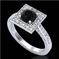 1.1 CTW Fancy Black Diamond Solitaire Engagement Art Deco Ring 18K White Gold - REF-100K2R - 38150