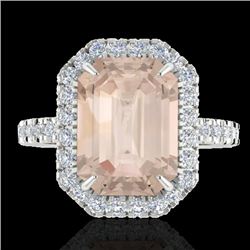 4.50 CTW Morganite & Micro Pave VS/SI Diamond Halo Ring 18K White Gold - REF-101W3H - 21431