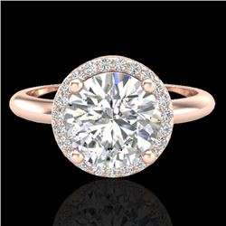 2 CTW Micro Pave VS/SI Diamond Certified Ring Designer Halo 14K Rose Gold - REF-948H2W - 23210