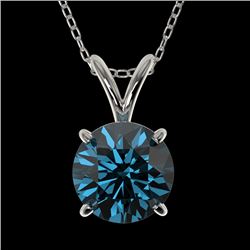 1.25 CTW Certified Intense Blue SI Diamond Solitaire Necklace 10K White Gold - REF-175F5M - 33207