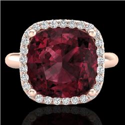 6 CTW Garnet And Micro Pave Halo VS/SI Diamond Ring Solitaire 14K Rose Gold - REF-49R3K - 23100