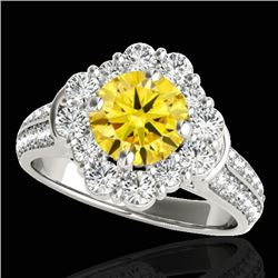 2.81 CTW Certified Si Fancy Intense Yellow Diamond Solitaire Halo Ring 10K White Gold - REF-361F8M -