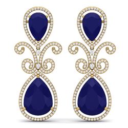 31.6 CTW Royalty Sapphire & VS Diamond Earrings 18K Yellow Gold - REF-400X2T - 39548