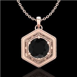 0.76 CTW Fancy Black Diamond Solitaire Art Deco Stud Necklace 18K Rose Gold - REF-47K3R - 37514