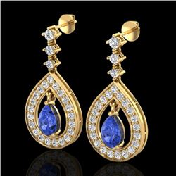 2.25 CTW Tanzanite & Micro Pave VS/SI Diamond Earrings Designer 14K Yellow Gold - REF-109R3K - 23159