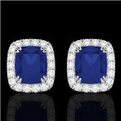 2.50 CTW Sapphire & Micro Pave VS/SI Diamond Certified Halo Earrings 10K White Gold - REF-49Y3N - 22