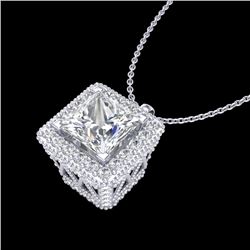 1.93 CTW Princess VS/SI Diamond Solitaire Micro Pave Necklace 18K White Gold - REF-436K4R - 37172