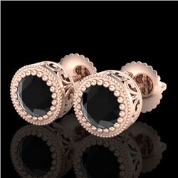 1.09 CTW Fancy Black Diamond Solitaire Art Deco Stud Earrings 18K Rose Gold - REF-63W6H - 37479