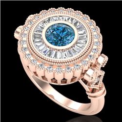 2.03 CTW Fancy Intense Blue Diamond Solitaire Art Deco Ring 18K Rose Gold - REF-245R5K - 37902