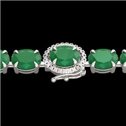 23.25 CTW Emerald & VS/SI Diamond Tennis Micro Pave Halo Bracelet 14K White Gold - REF-178W2H - 4022