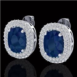 6.30 CTW Sapphire & Micro Pave VS/SI Diamond Halo Earrings 18K White Gold - REF-160X9T - 20126