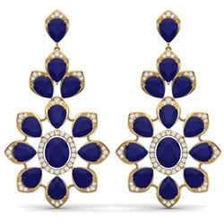 51.8 CTW Royalty Sapphire & VS Diamond Earrings 18K Yellow Gold - REF-509R3K - 39053