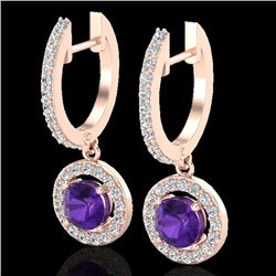 1.75 CTW Amethyst & Micro Pave Halo VS/SI Diamond Earrings 14K Rose Gold - REF-76Y4N - 23246