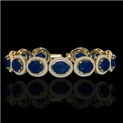 30 CTW Sapphire & Micro Pave VS/SI Diamond Certified Bracelet 10K Yellow Gold - REF-410R9K - 22698