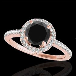 1.4 CTW Certified Vs Black Diamond Solitaire Halo Ring 10K Rose Gold - REF-61T8X - 34100