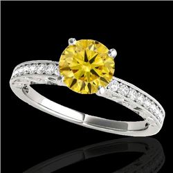 1.18 CTW Certified Si Intense Yellow Diamond Solitaire Antique Ring 10K White Gold - REF-174M5F - 34