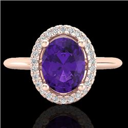1.75 CTW Amethyst & Micro VS/SI Diamond Ring Solitaire Halo 14K Rose Gold - REF-40F2M - 20997