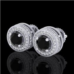 2.09 CTW Fancy Black Diamond Solitaire Art Deco Stud Earrings 18K White Gold - REF-154T5X - 38010