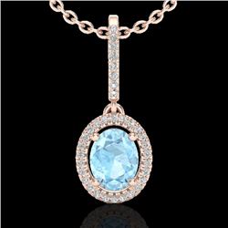 1.75 CTW Aquamarine & Micro VS/SI Diamond Necklace Halo 14K Rose Gold - REF-60T8X - 20649