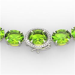 148 CTW Peridot & VS/SI Diamond Solitaire Necklace 14K White Gold - REF-913N8Y - 22307