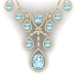 37.91 CTW Royalty Sky Topaz & VS Diamond Necklace 18K Yellow Gold - REF-800R2K - 38567