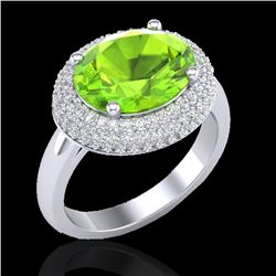 4.50 CTW Peridot & Micro Pave VS/SI Diamond Certified Ring 18K White Gold - REF-116K2R - 20920
